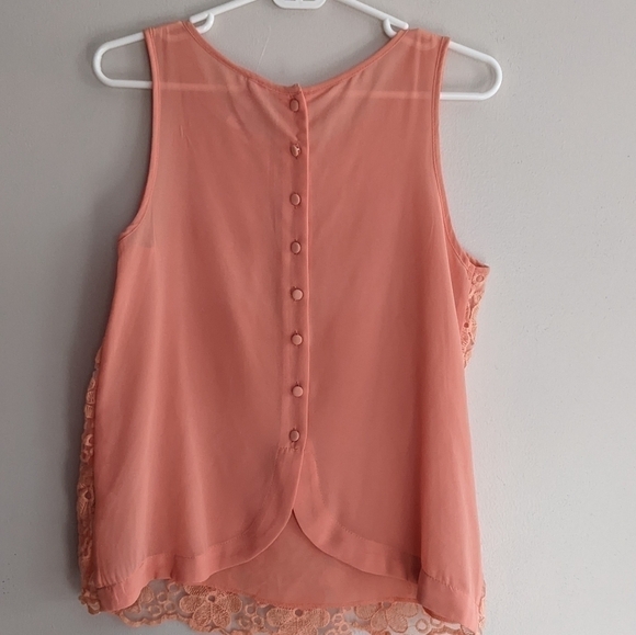 𝅺ALYA Coral Floral Lace Mock Neck High Low Sleeveless Blouse Medium - Picture 5 of 5